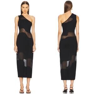 Cult Gaia NWT Kalila Knit Midi Dress Women’s Size Small Black Sheer Panel